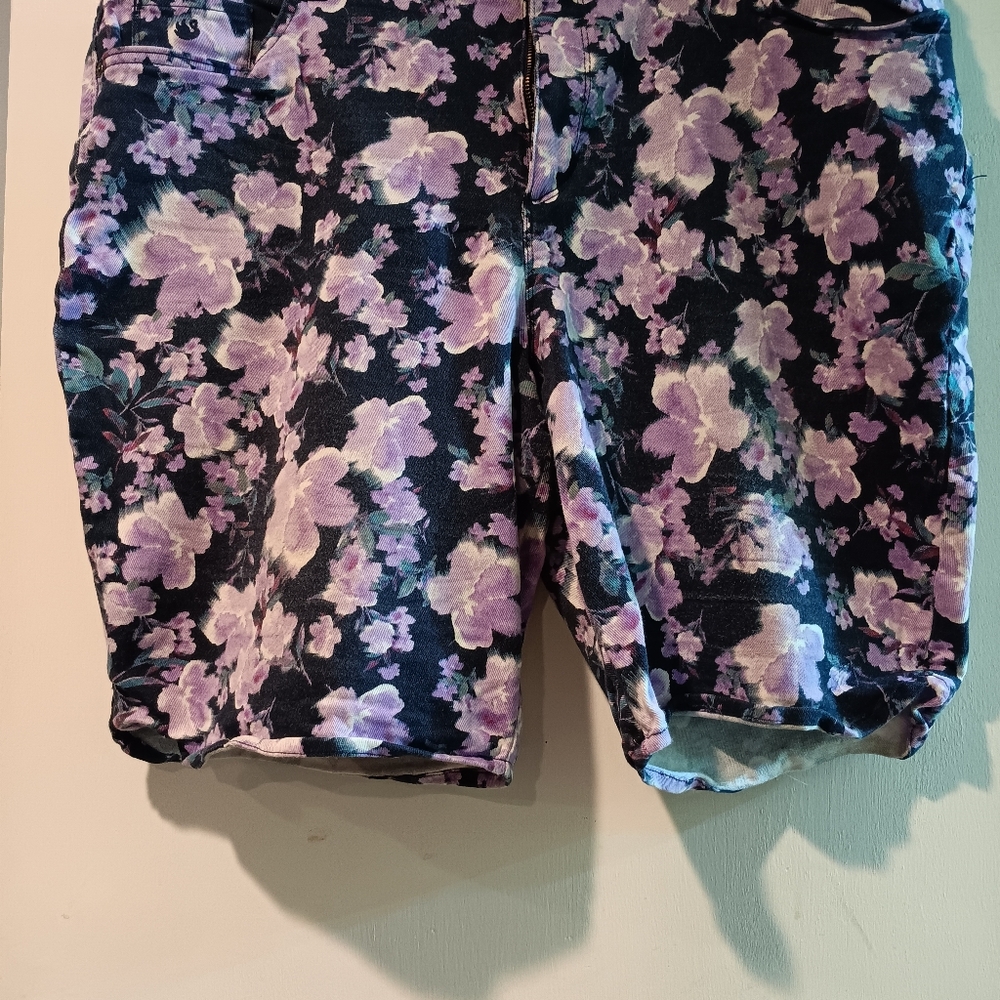 2/$8 Gloria Vanderbilt Floral Jean Shorts - Black and Pink